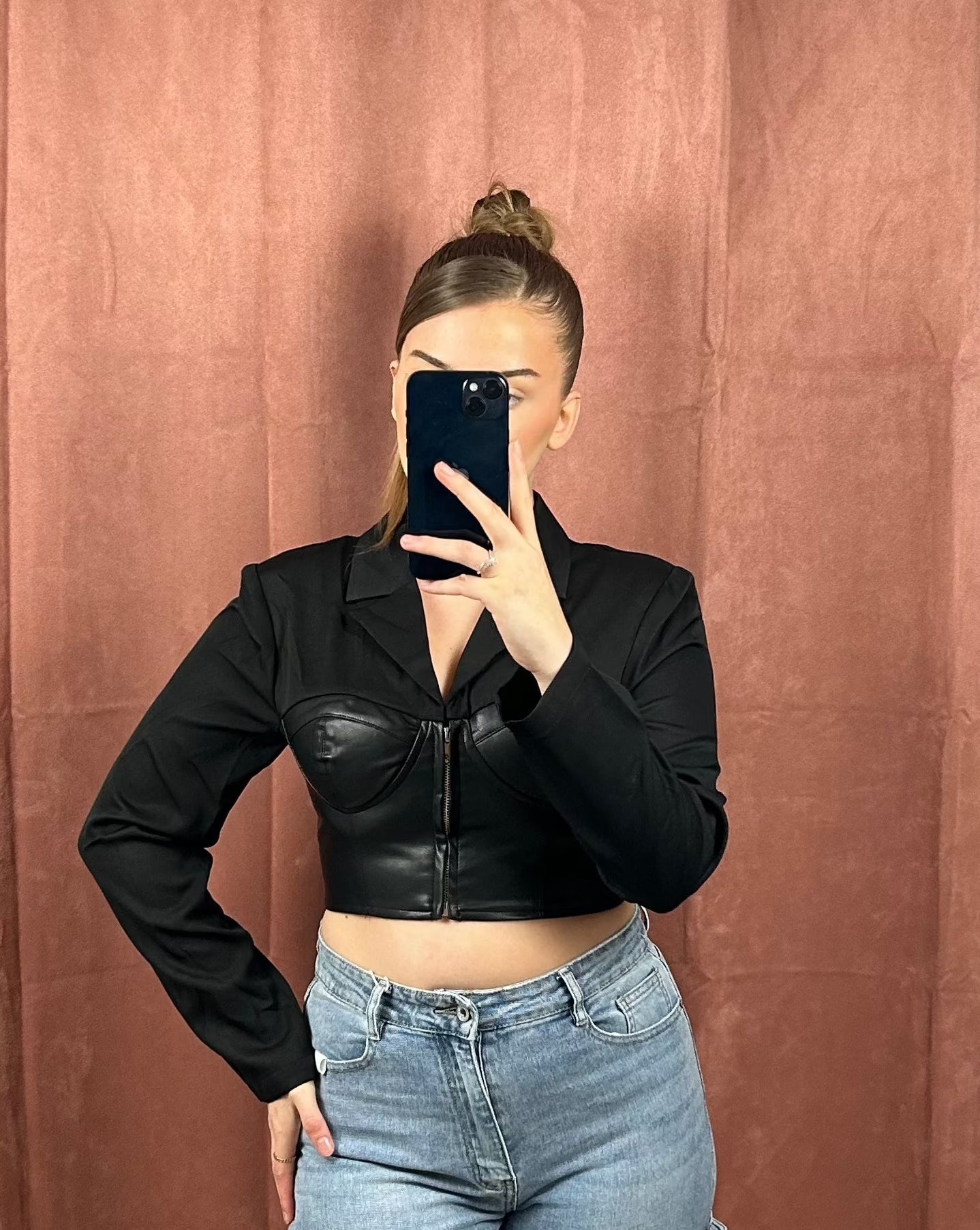 LEATHER BLAZER TOP (ZWART)