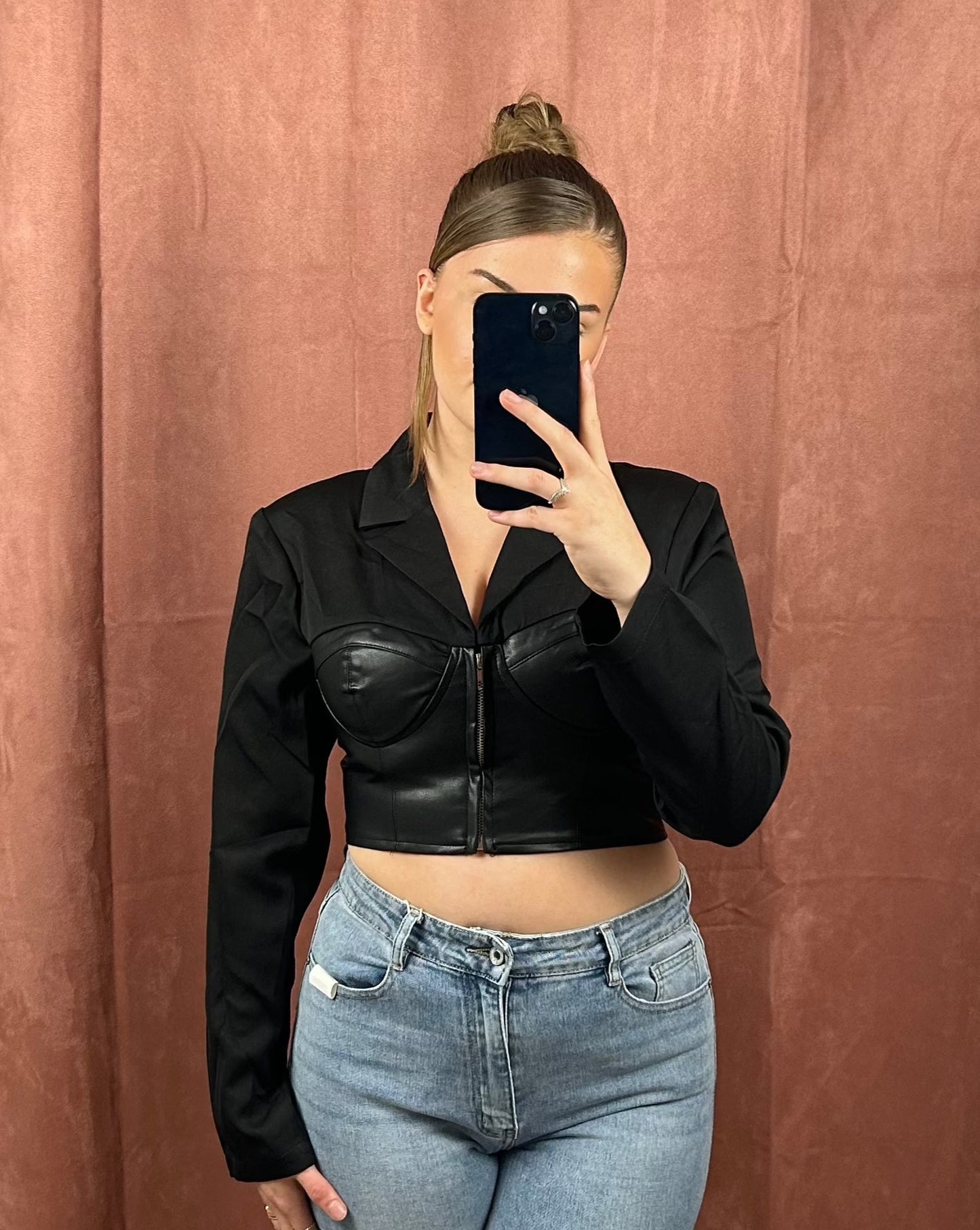 LEATHER BLAZER TOP (ZWART)