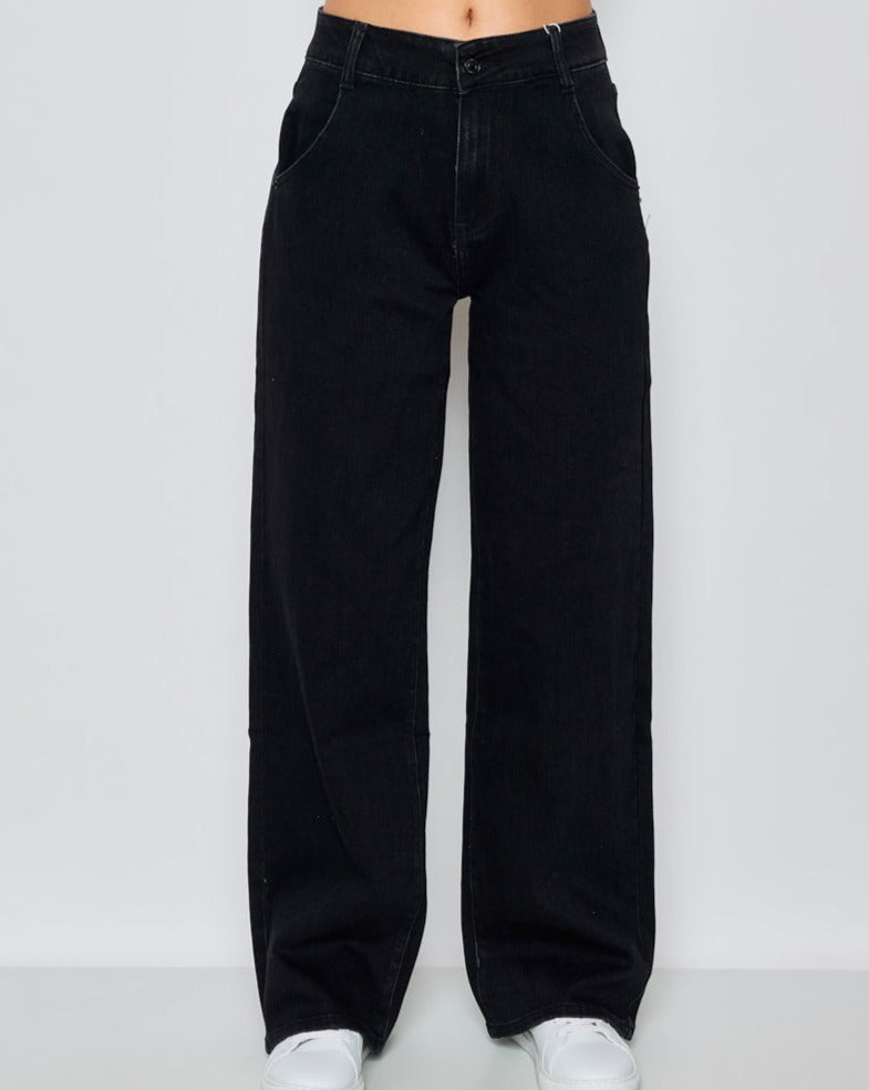 WIDE LEG JEANS (ZWART)